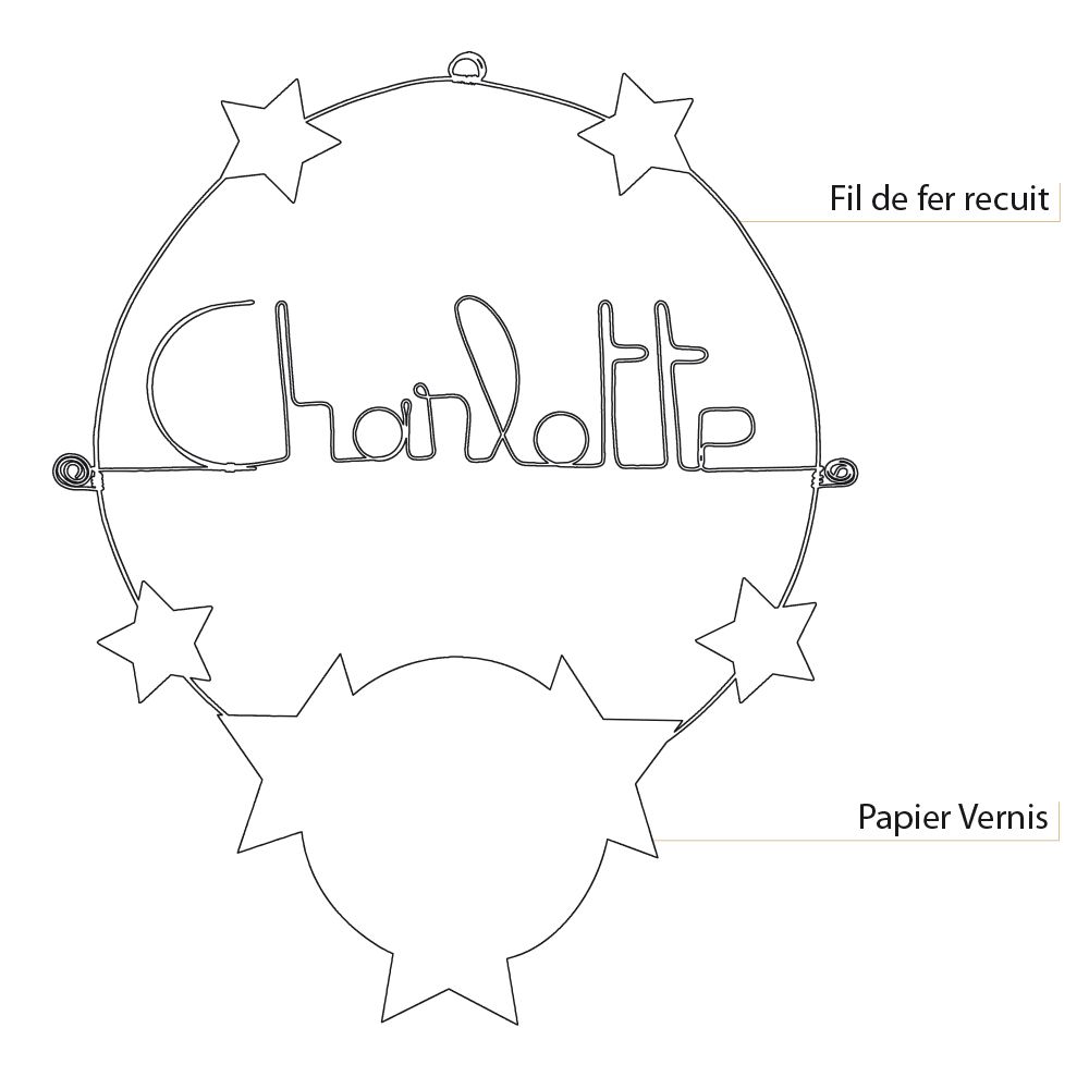 Prénom Charlotte en fil de fer - Étoile rose - Bijoux de mur