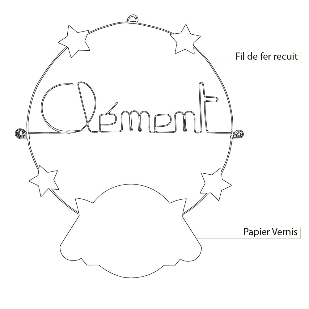 Prénom Clément en fil de fer - Chouette bleue - Bijoux de mur