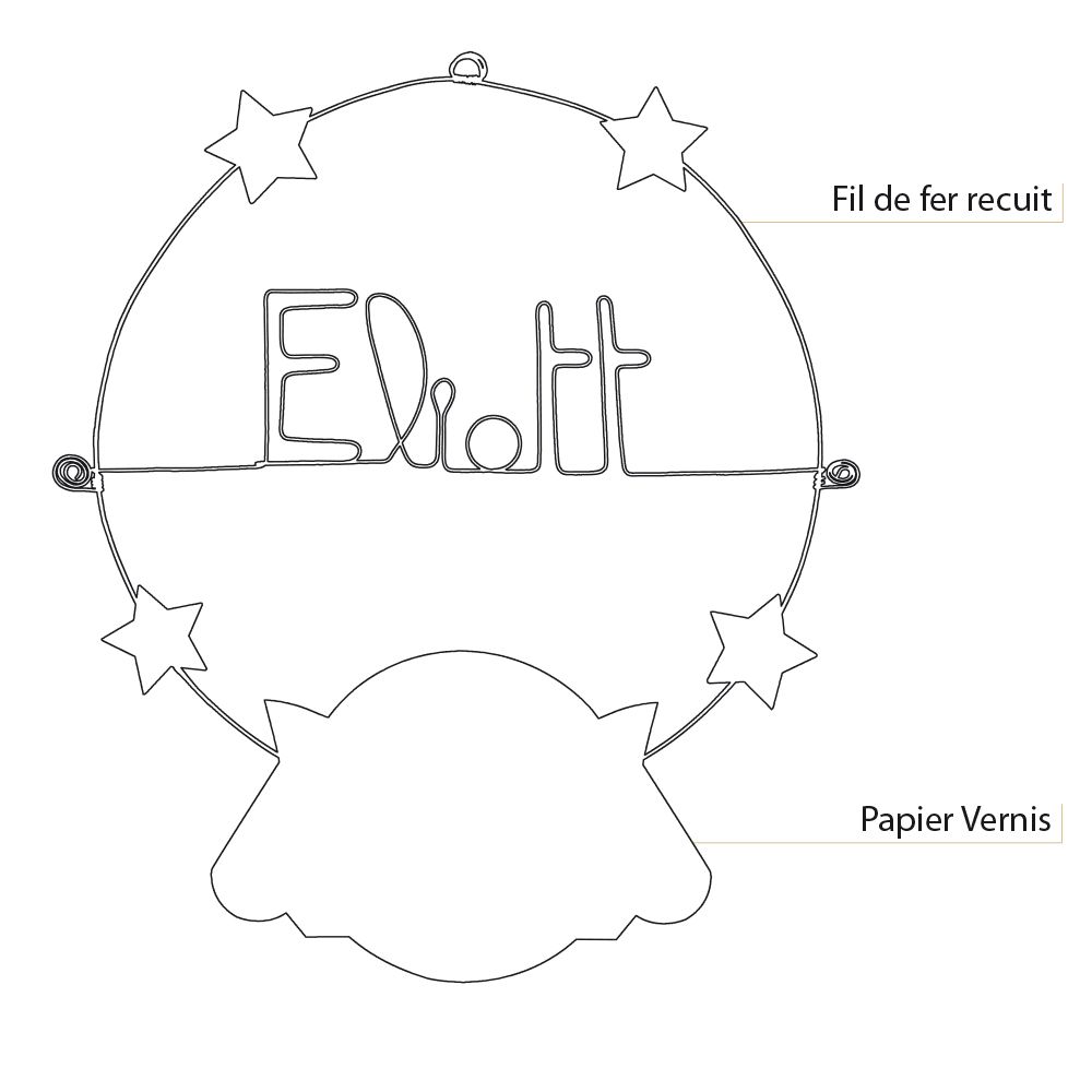 Prénom Eliott en fil de fer - Chouette bleue - Bijoux de mur