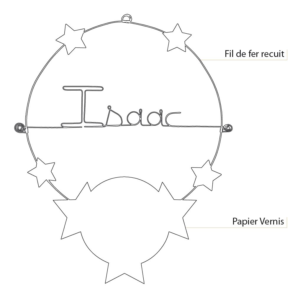 Prénom Isaac en fil de fer - Étoile bleue - Bijoux de mur