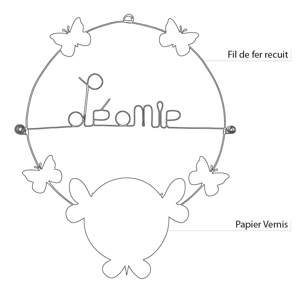 Prénom Léonie en fil de fer - Papillon rose - Bijoux de mur