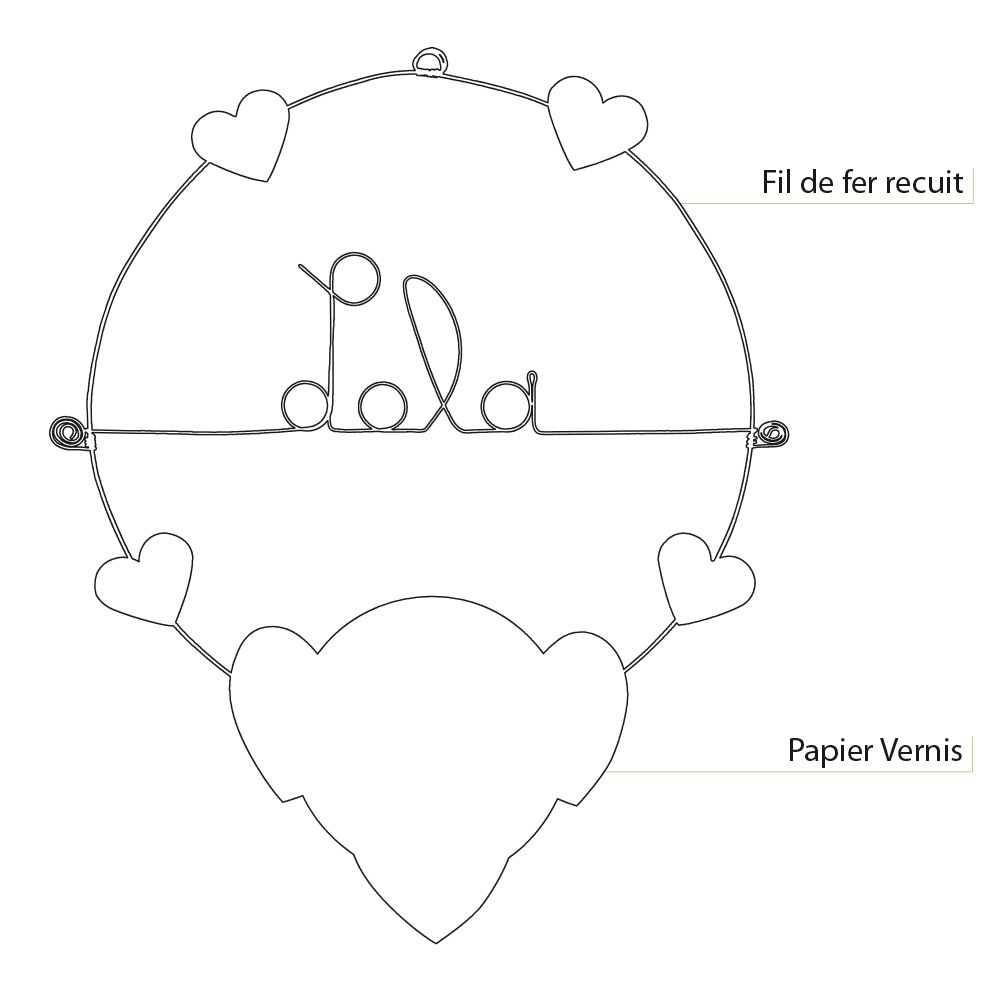 Prénom Lola en fil de fer - Coeur noir - Bijoux de mur