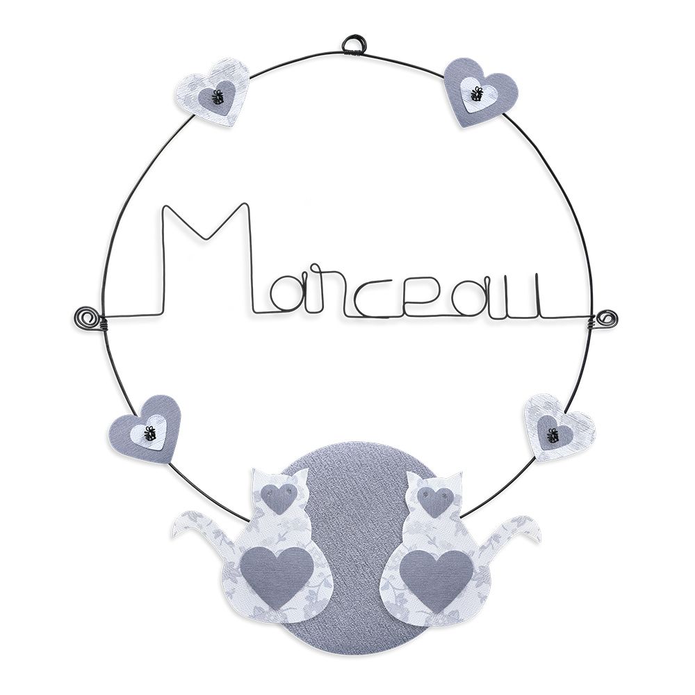 Prénom Marceau en fil de fer - Chat blanc - Bijoux de mur