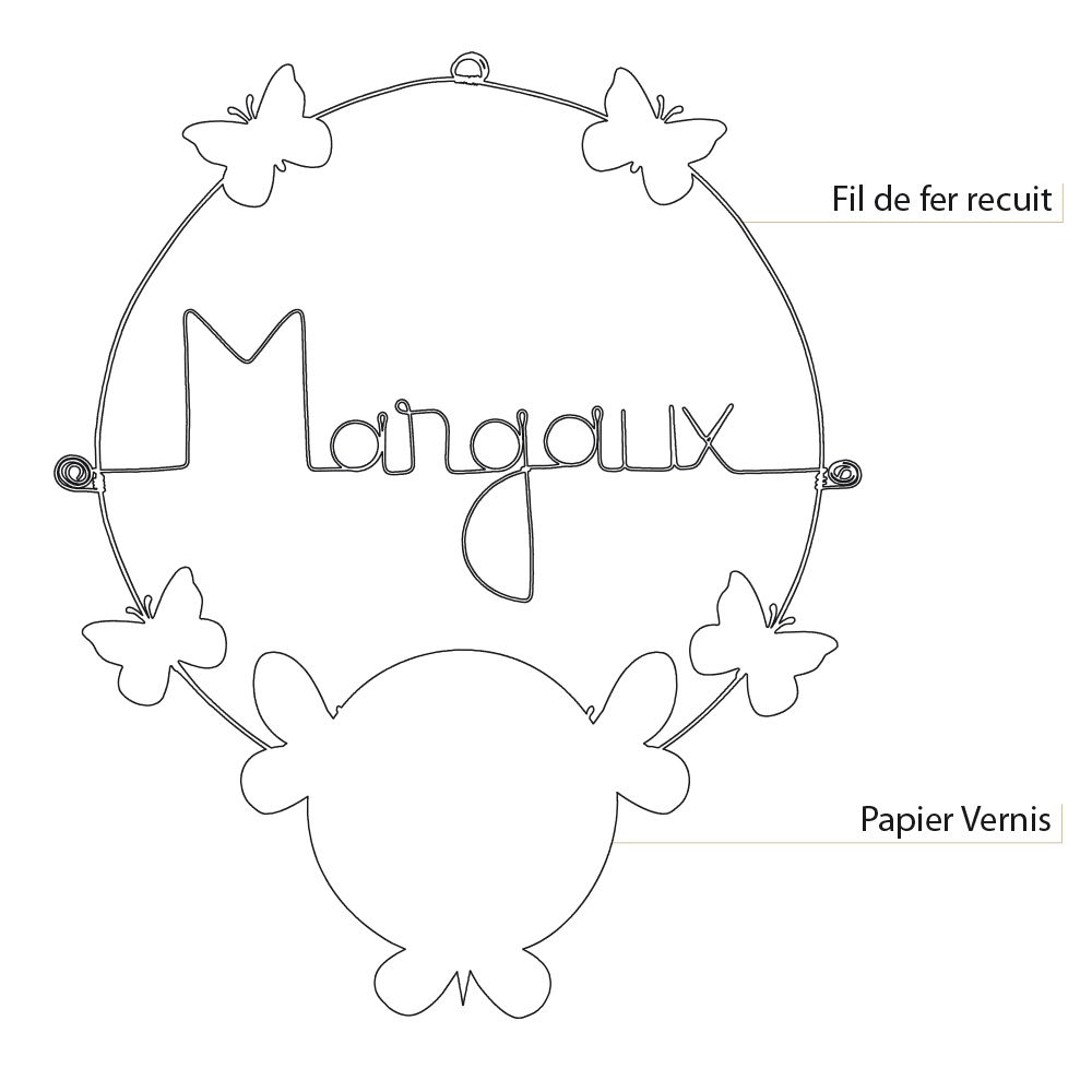 Prénom Margaux en fil de fer - Papillon rose - Bijoux de mur