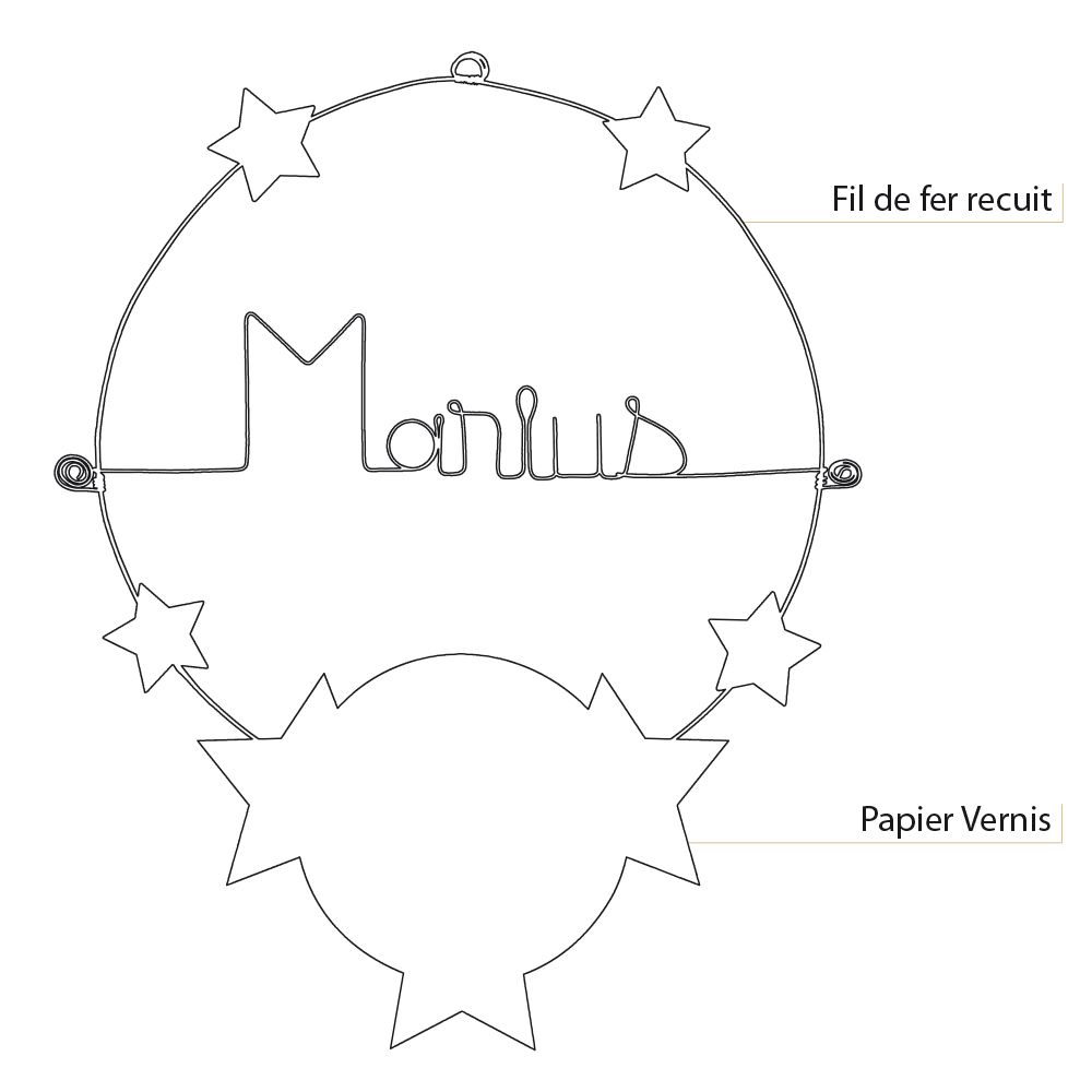 Prénom Marius en fil de fer - Étoile bleue - Bijoux de mur