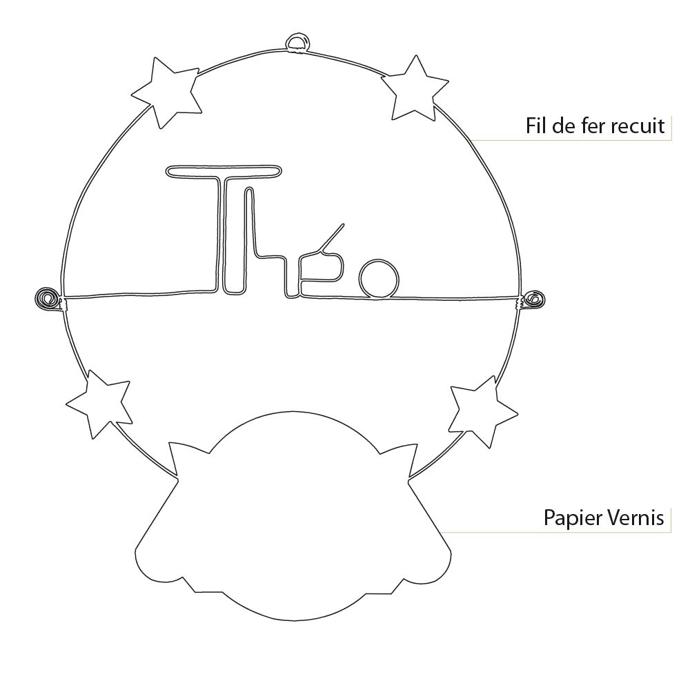 Prénom Théo en fil de fer - Chouette bleue - Bijoux de mur