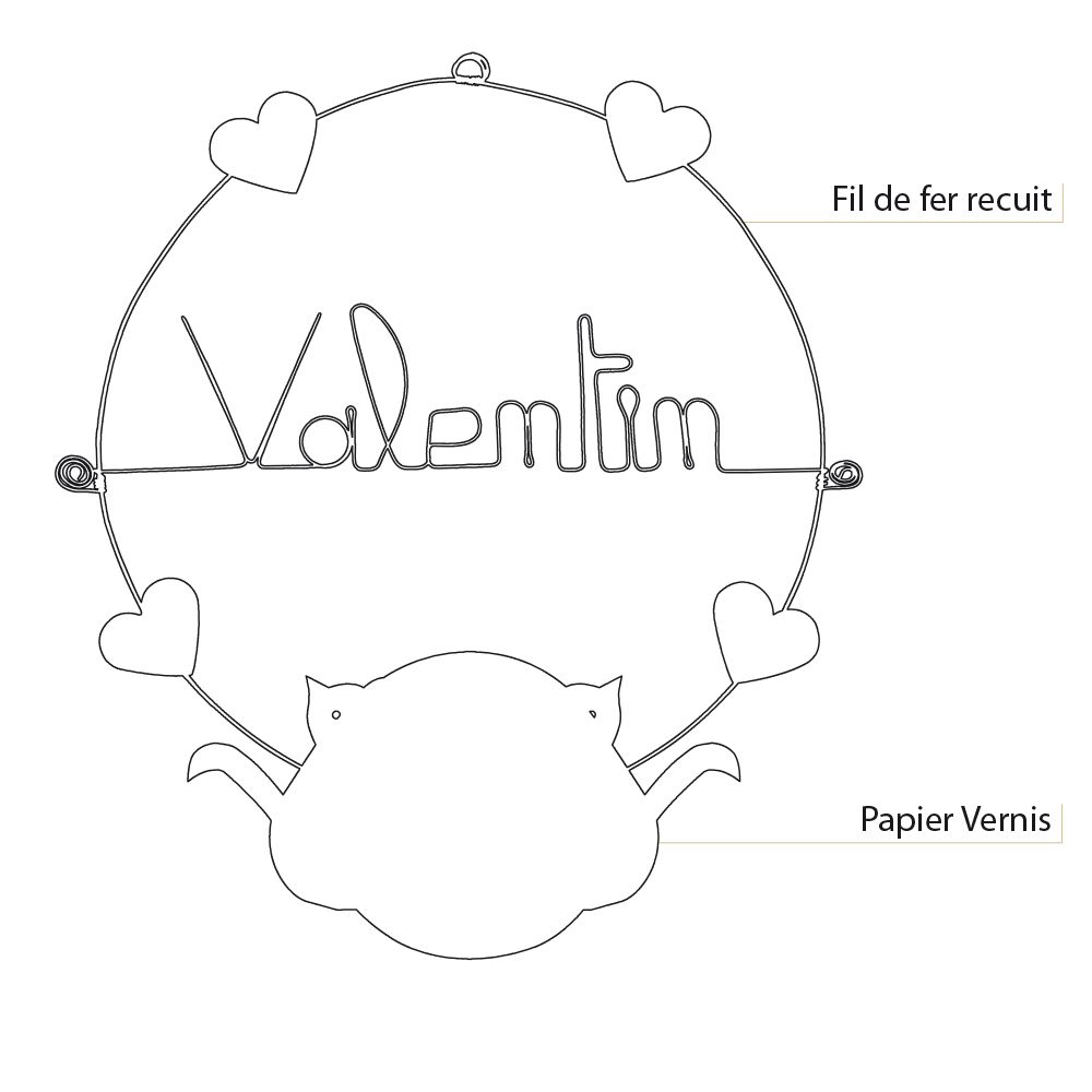 Prénom Valentin en fil de fer - Chat noir - Bijoux de mur