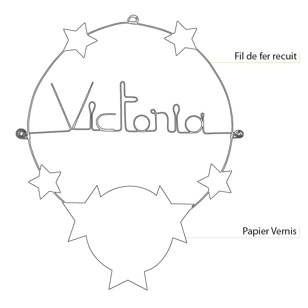Prénom Victoria en fil de fer - Étoile rose - Bijoux de mur