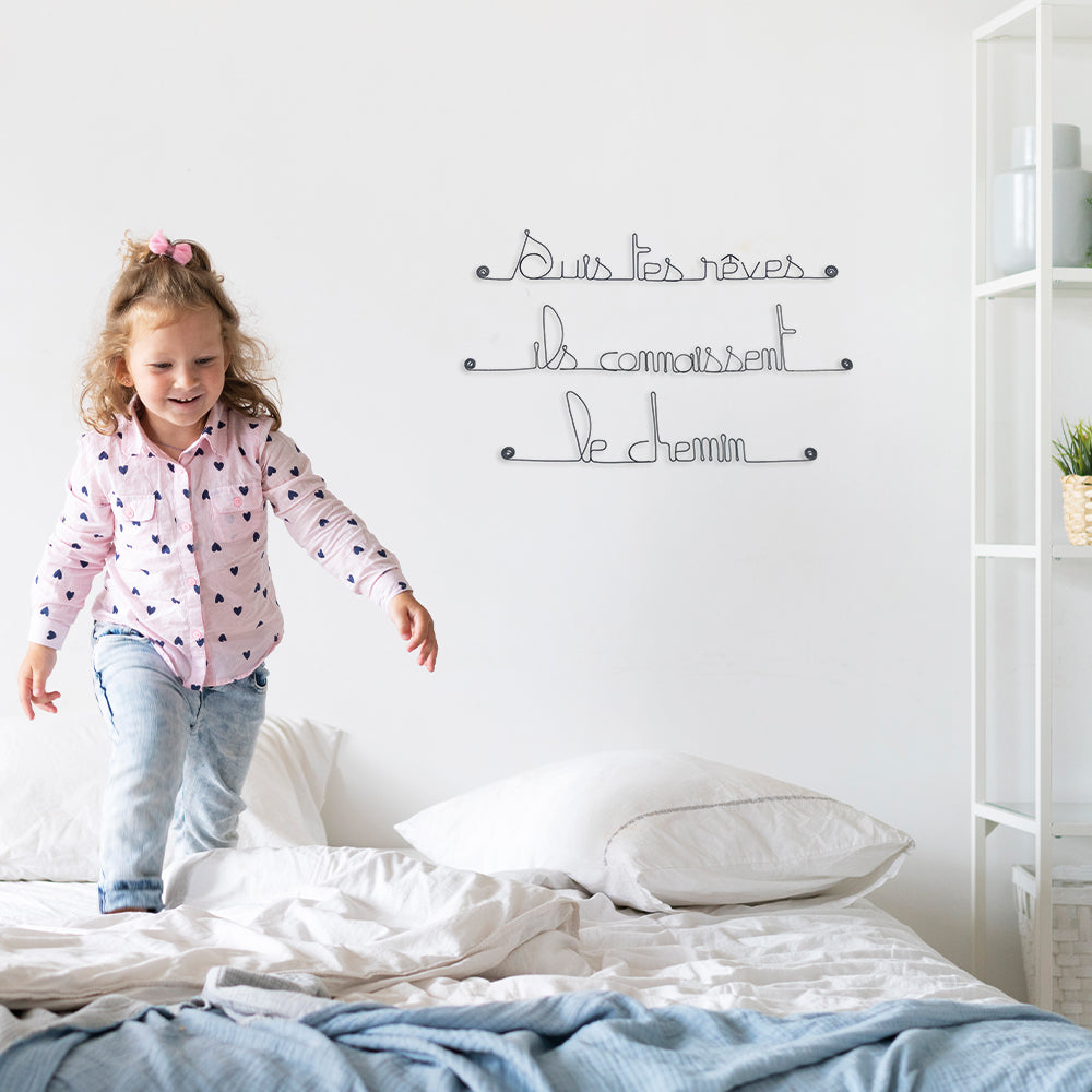 Citation en fil de fer " Suis tes rêves ils connaissent le chemin " - à punaiser - Bijoux de mur