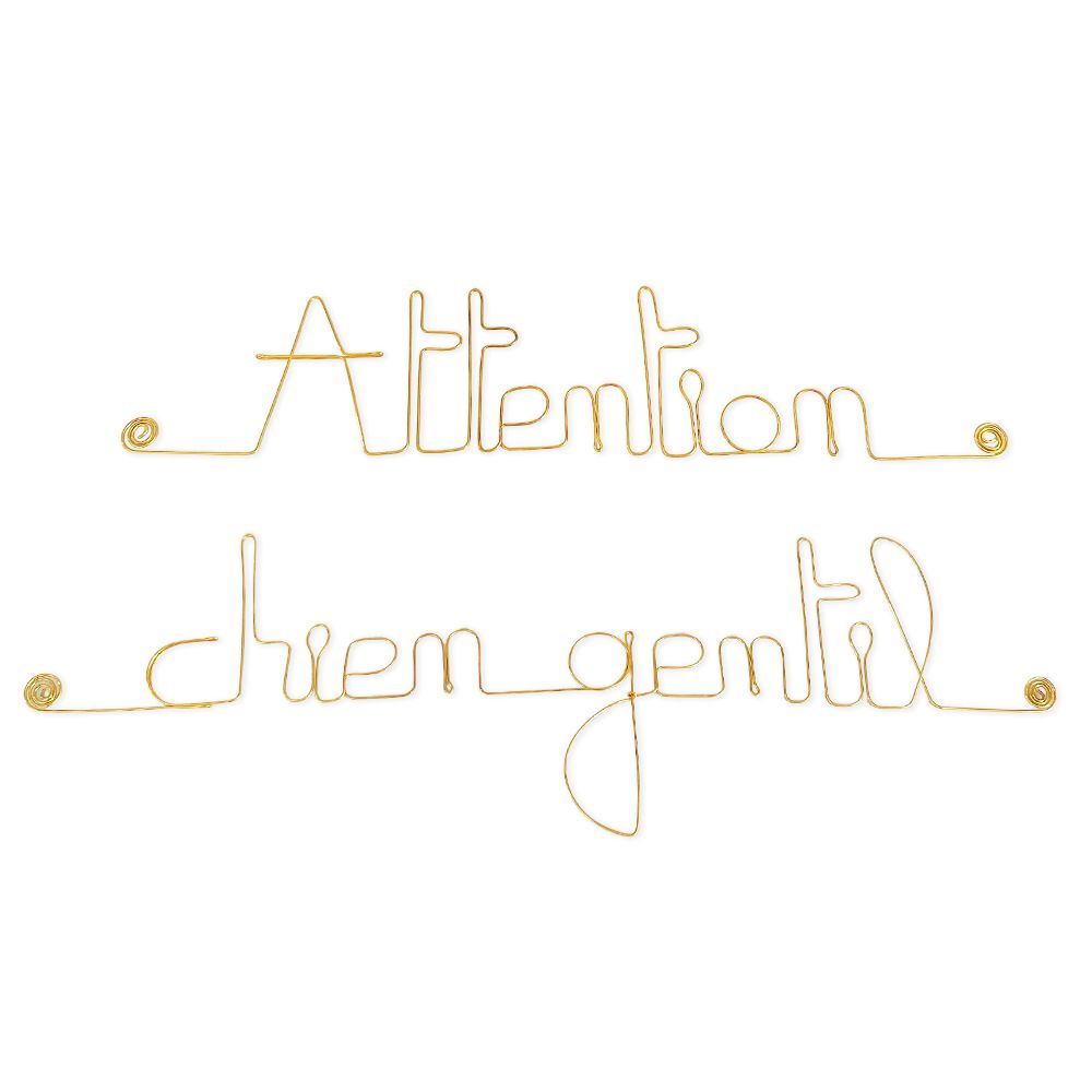 Message simple en fil de fer " Attention chien gentil " - à punaiser - Bijoux de mur