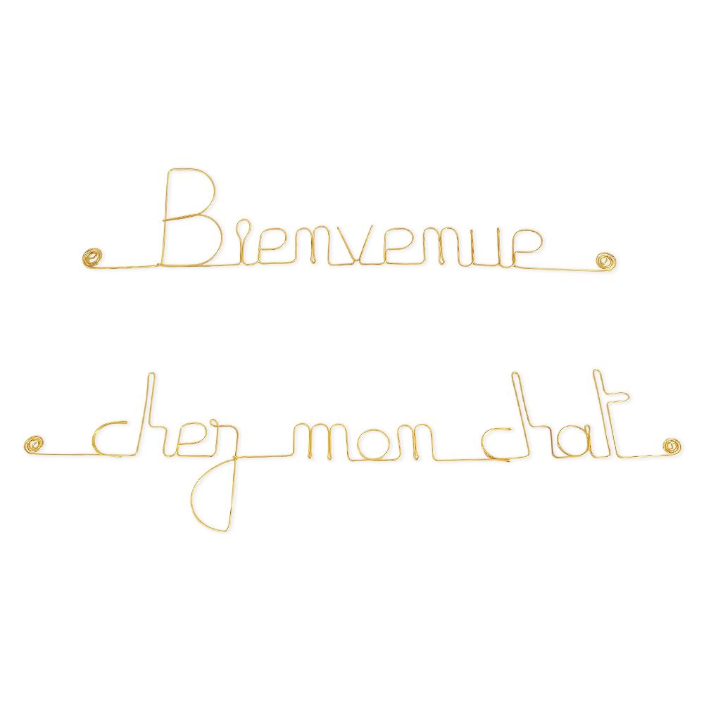 Message simple en fil de fer " Bienvenue chez mon chat " - à punaiser - Bijoux de mur