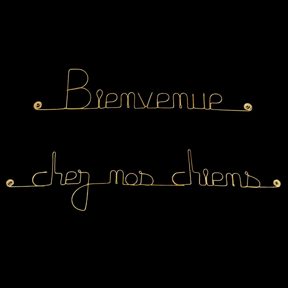 Message simple en fil de fer " Bienvenue chez nos chiens " - à punaiser - Bijoux de mur