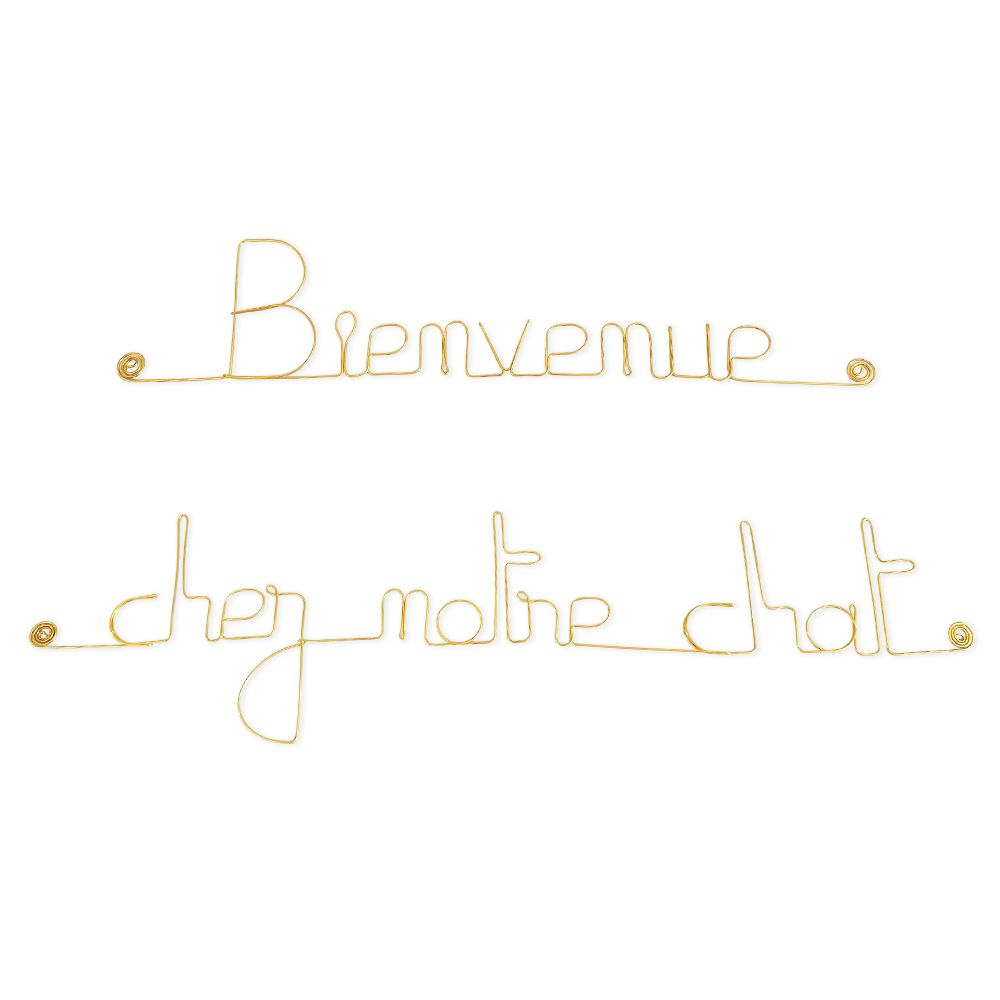 Message simple en fil de fer " Bienvenue chez notre chat " - à punaiser - Bijoux de mur