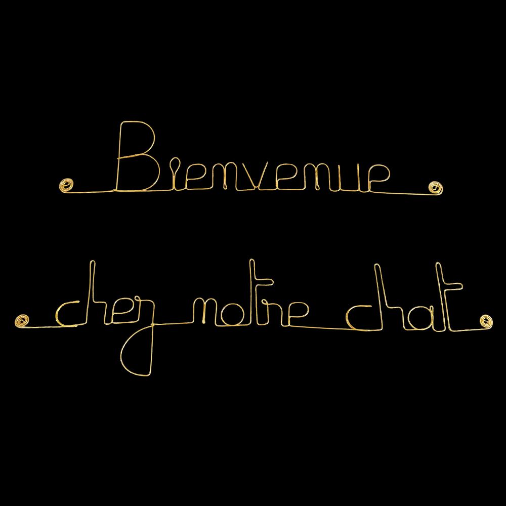 Message simple en fil de fer " Bienvenue chez notre chat " - à punaiser - Bijoux de mur
