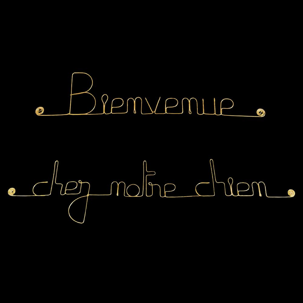 Message simple en fil de fer " Bienvenue chez notre chien " - à punaiser - Bijoux de mur