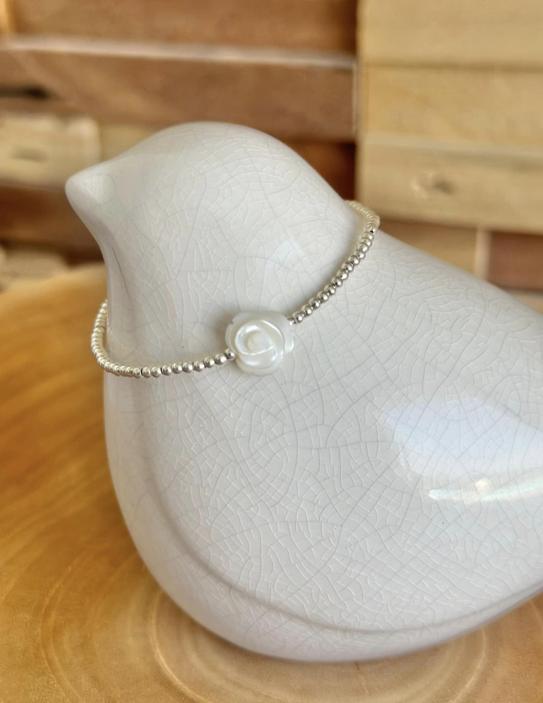 Bracelet argent 925 , rose nacre blanche