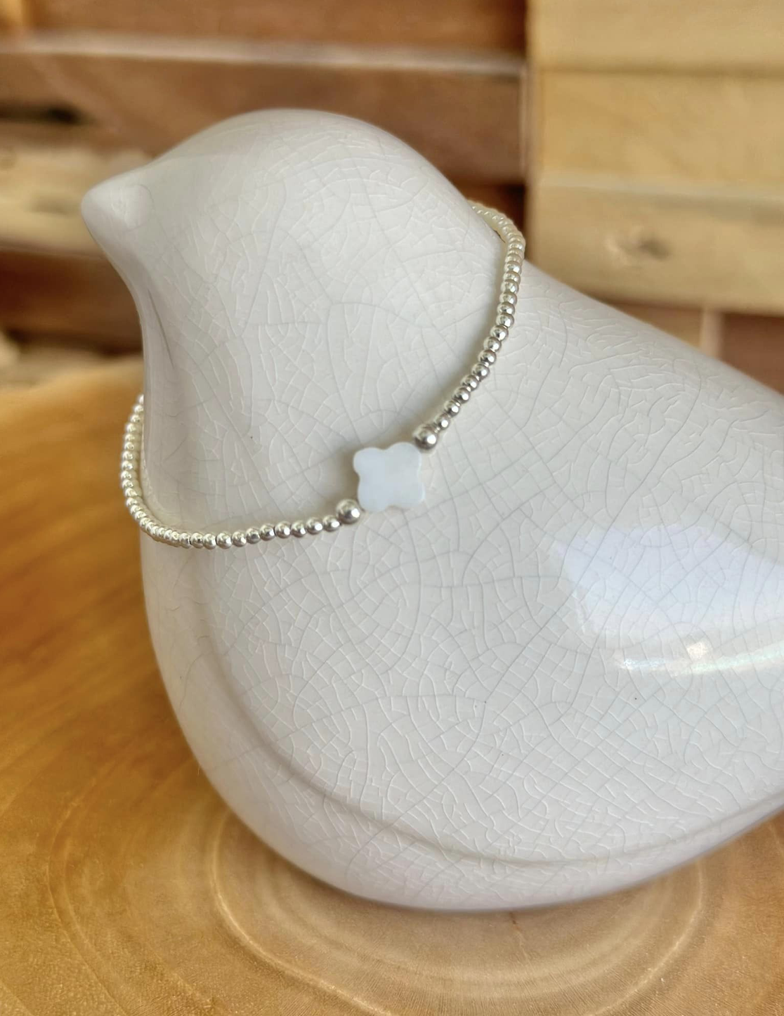 Bracelet en argent 925, trèfle en nacre blanche
