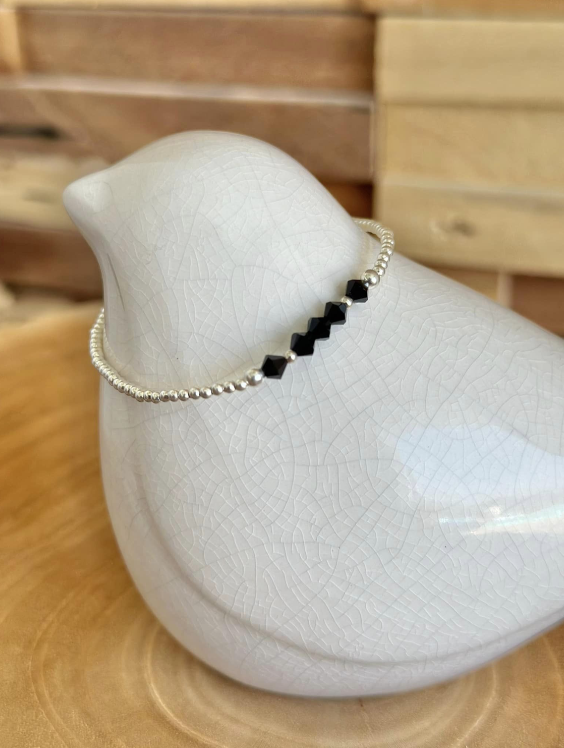 Bracelet argent, swarovski noir