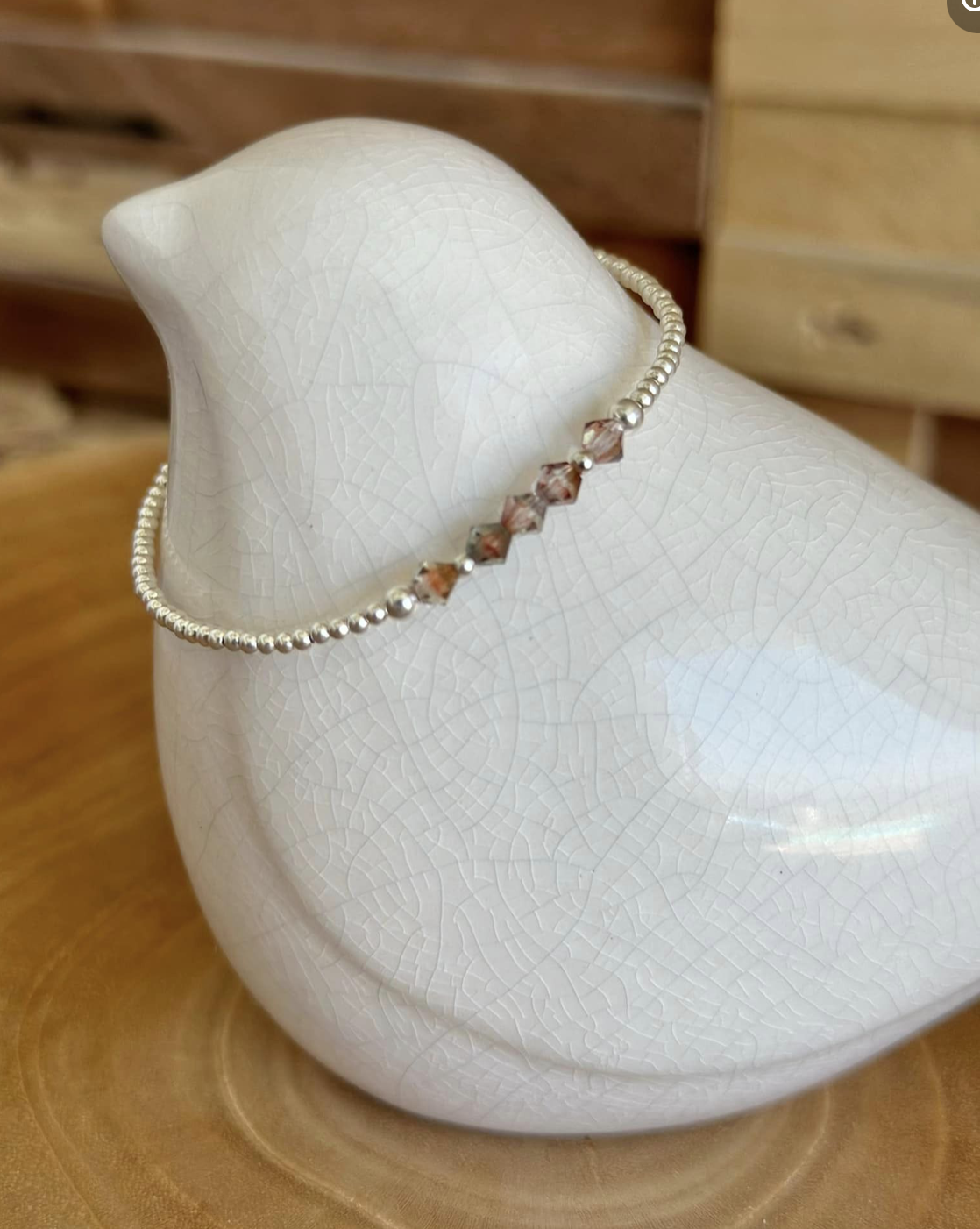 Bracelet argent 925, Swarovski transparent/cuivré