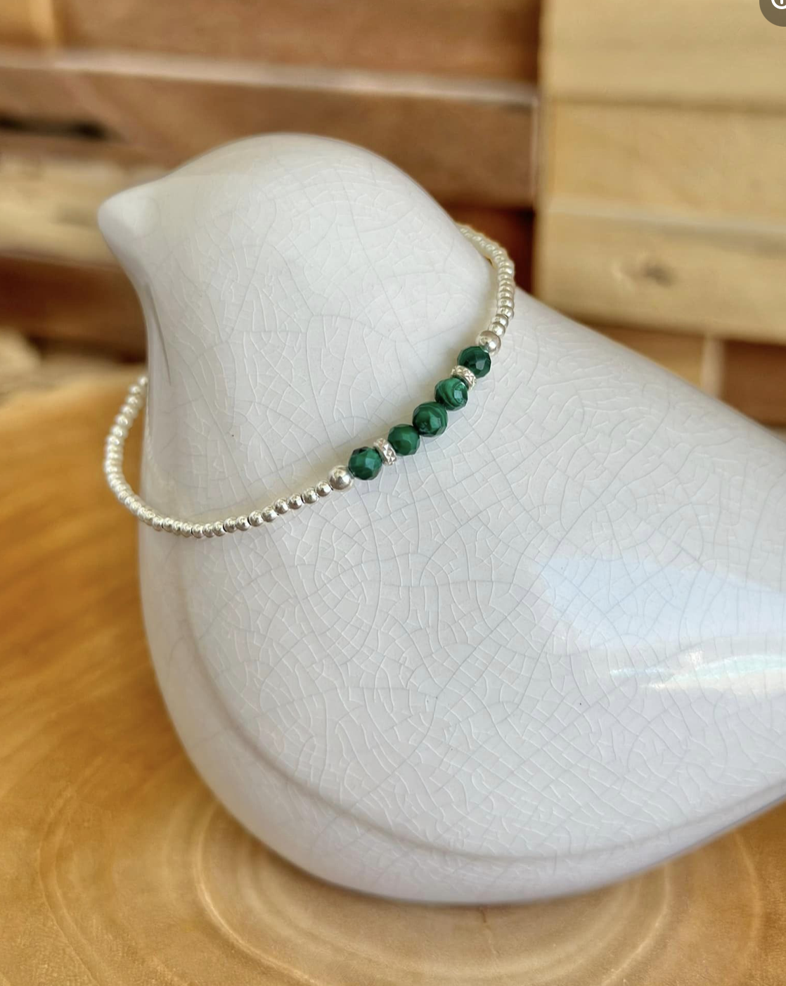 Bracelet en argent 925, perles en malachite