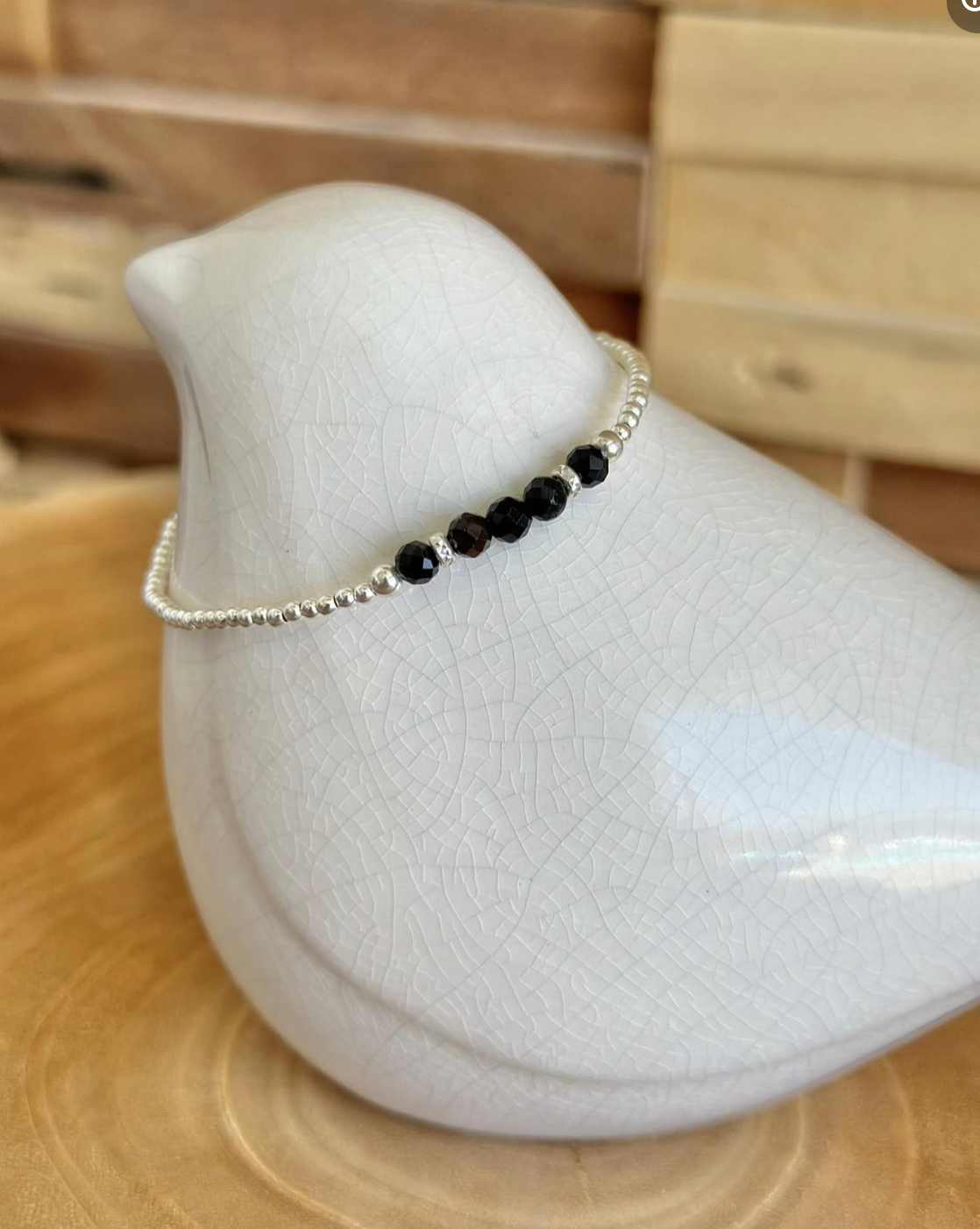 Bracelet en argent 925, perles en onyx
