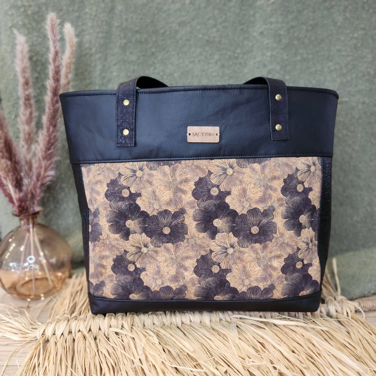 Sac Jasmin en Piñatex (Piñatex) noir et liège