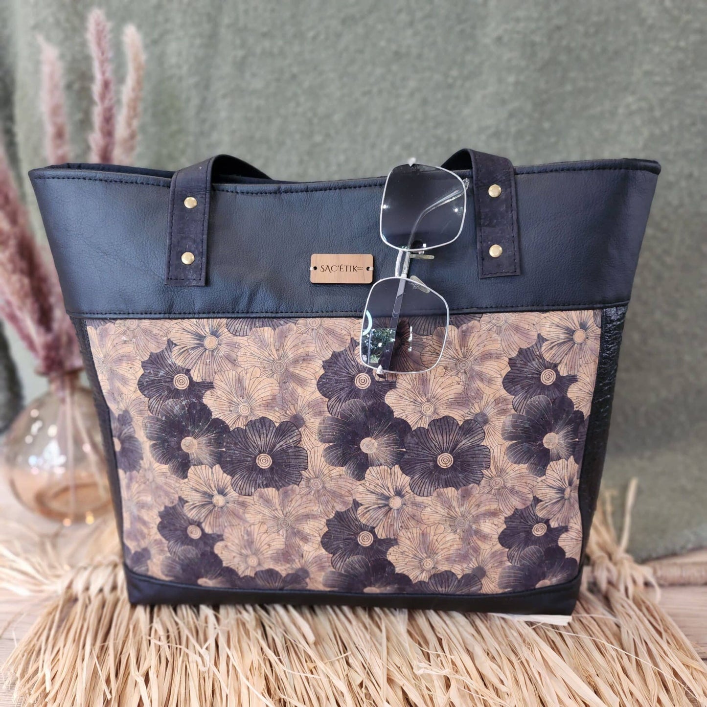 Sac Jasmin en Piñatex (Piñatex) noir et liège