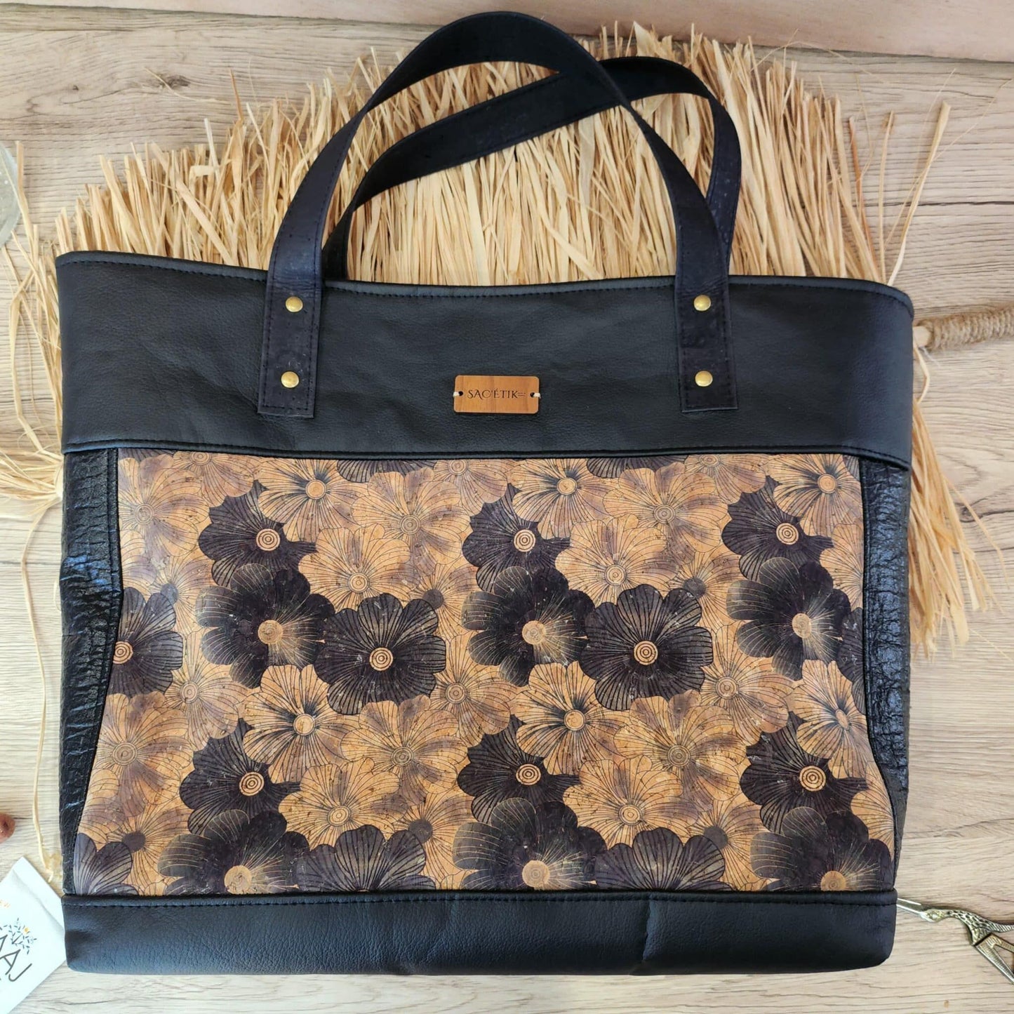 Sac Jasmin en Piñatex (Piñatex) noir et liège