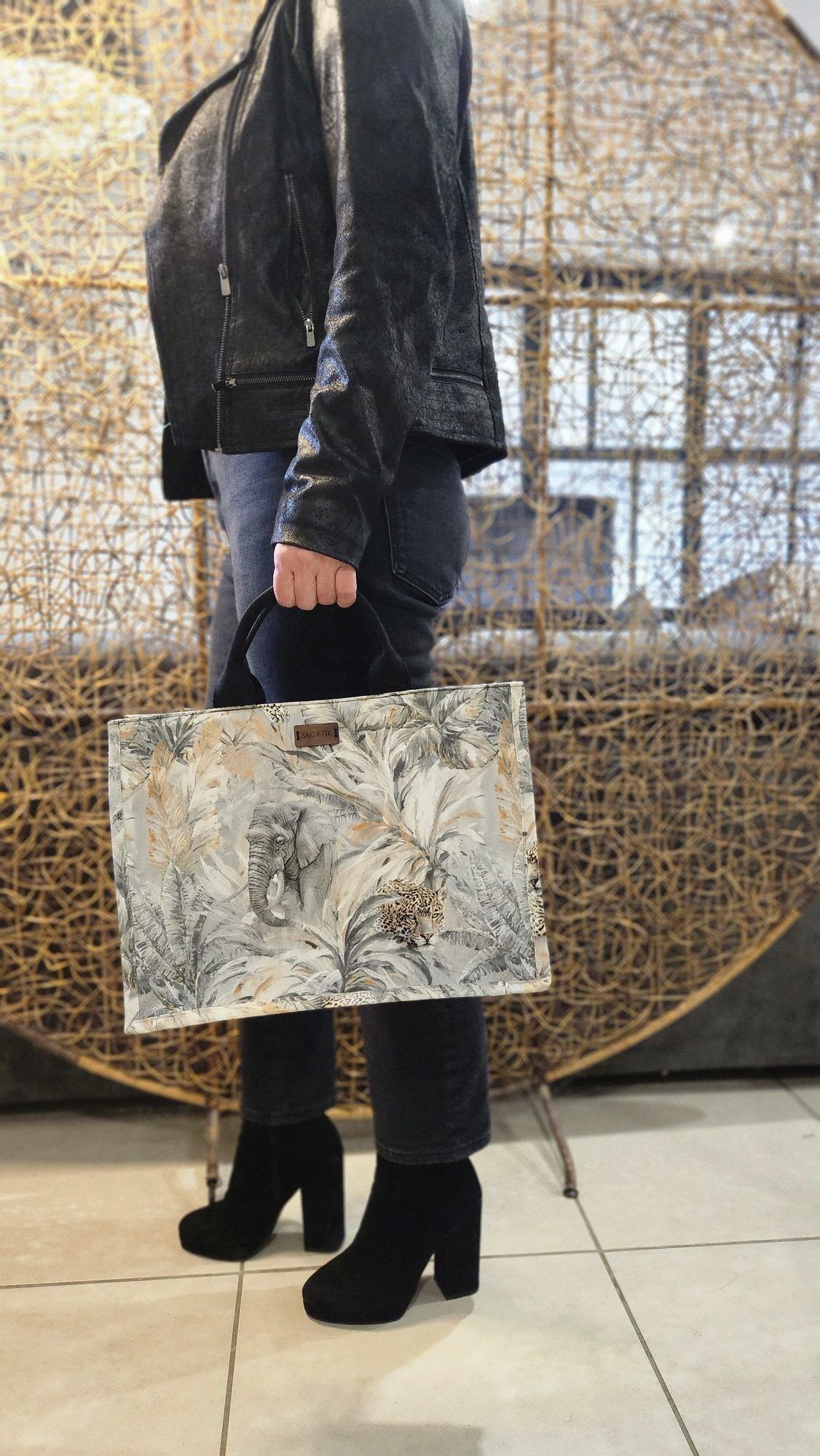 Sac Cabas en tissu Coton Français - Scènes Animalières - Grand modèle