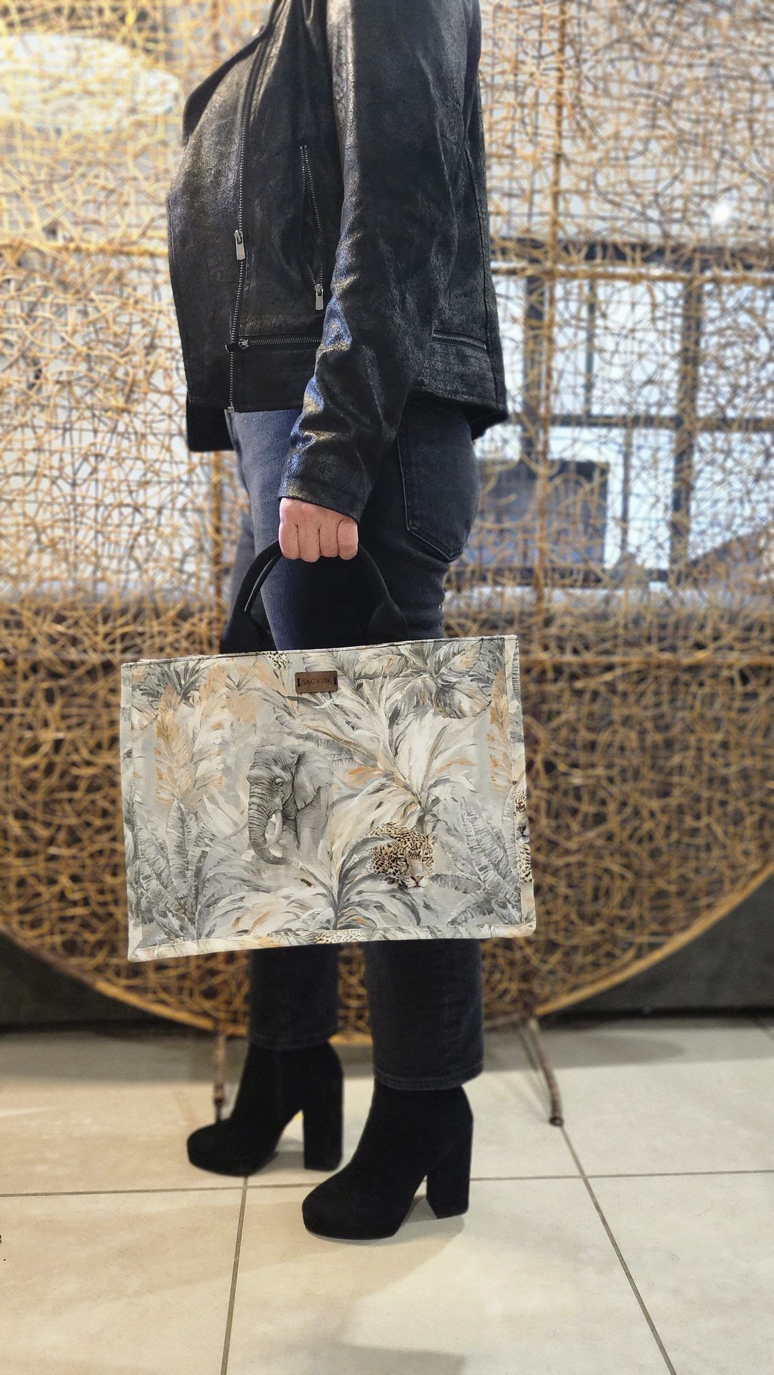 Sac Cabas en tissu Coton Français - Scènes Animalières - Grand modèle