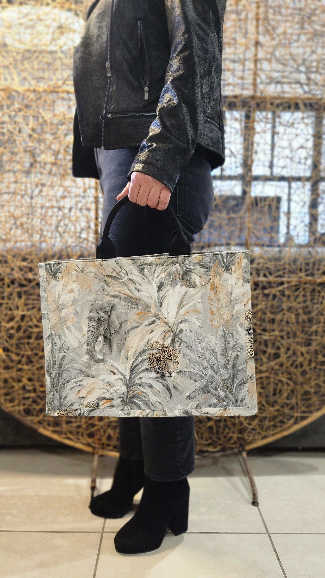 Sac Cabas en tissu Coton Français - Scènes Animalières - Grand modèle