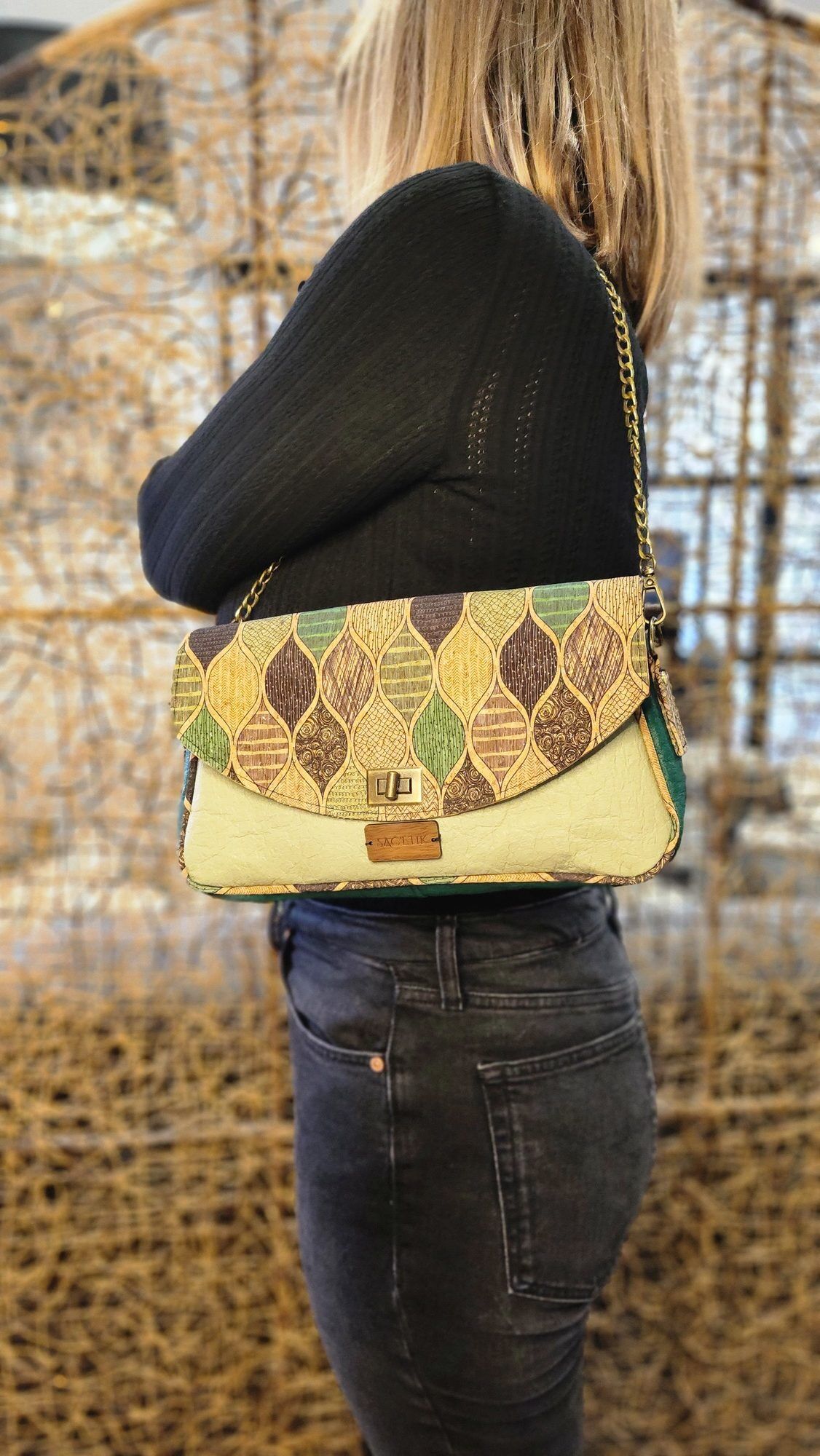 Sac Baguette Magnolia en Piñatex avec Rabat en Liège