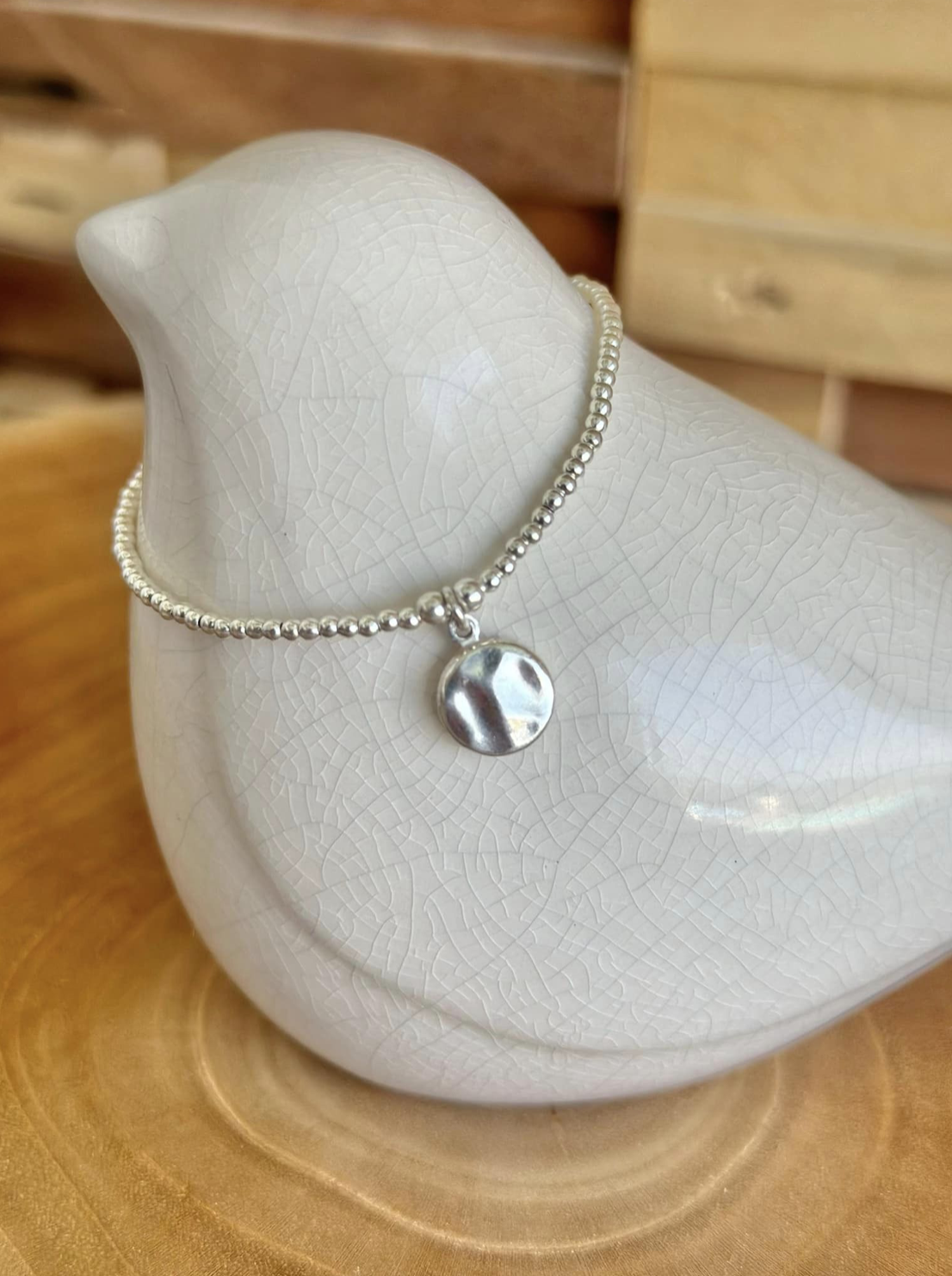 Bracelet en argent 925, pendentif médaille ronde ondulée