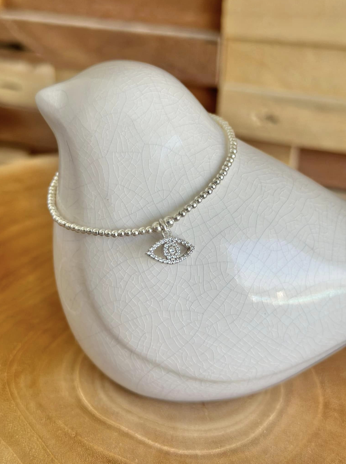Bracelet en argent 925, oeil de protection avec zirconium