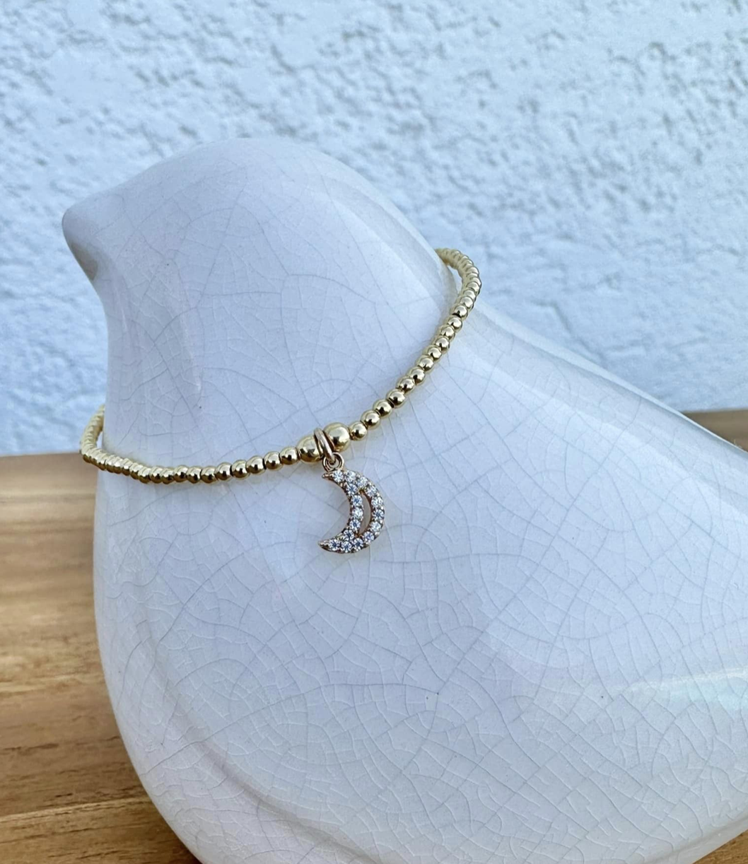 Bracelet or, lune avec strass
