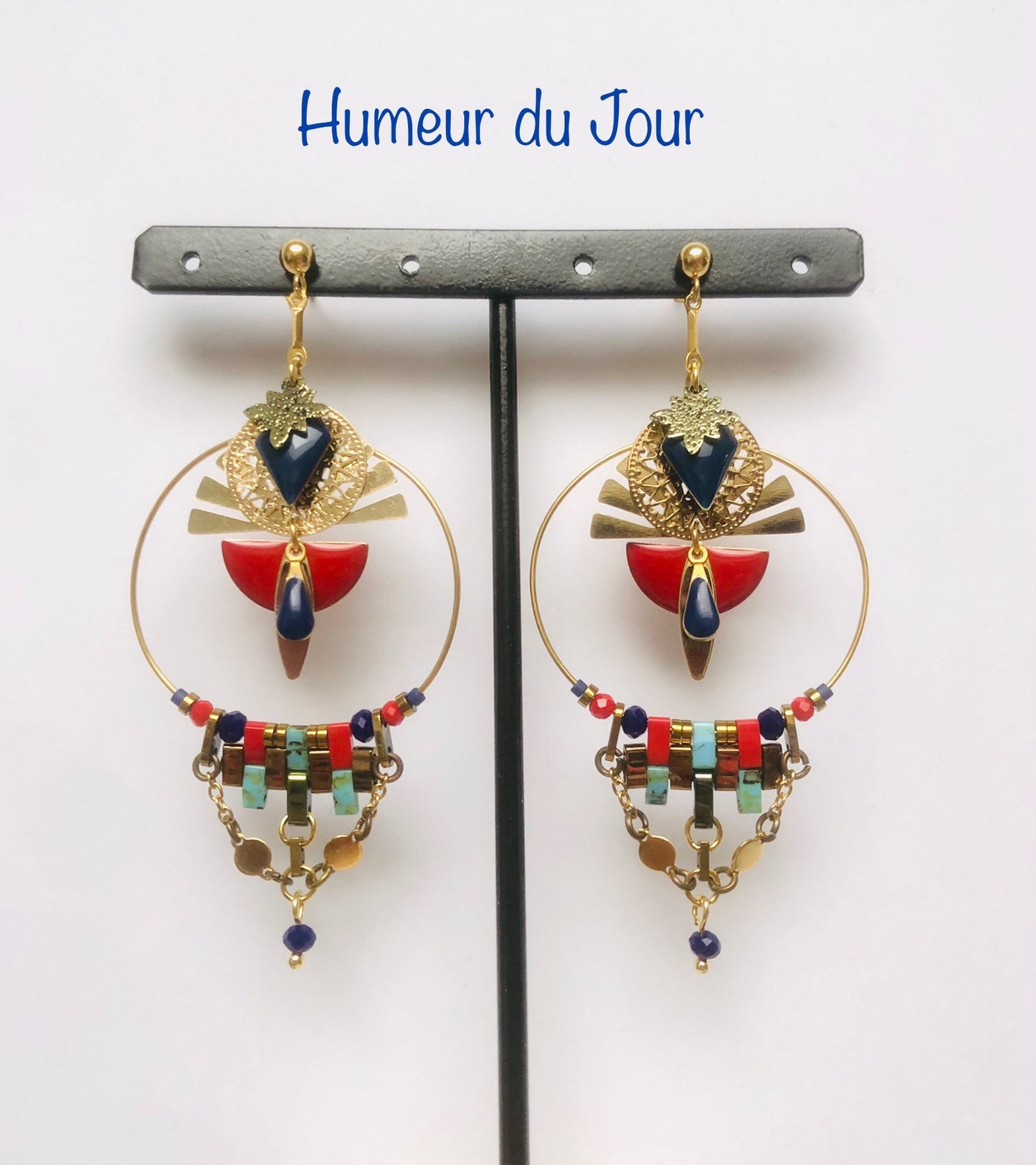 Boucles d'oreilles "Zita" rouge et bleu