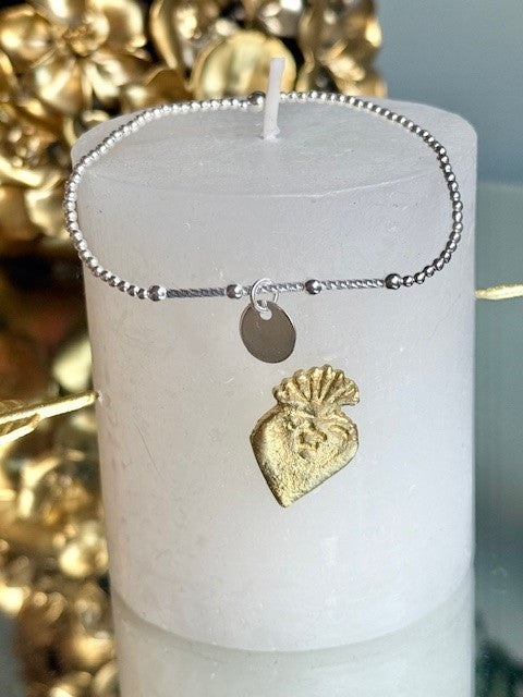 BRACELET PERLES ARG barre diamant macaron