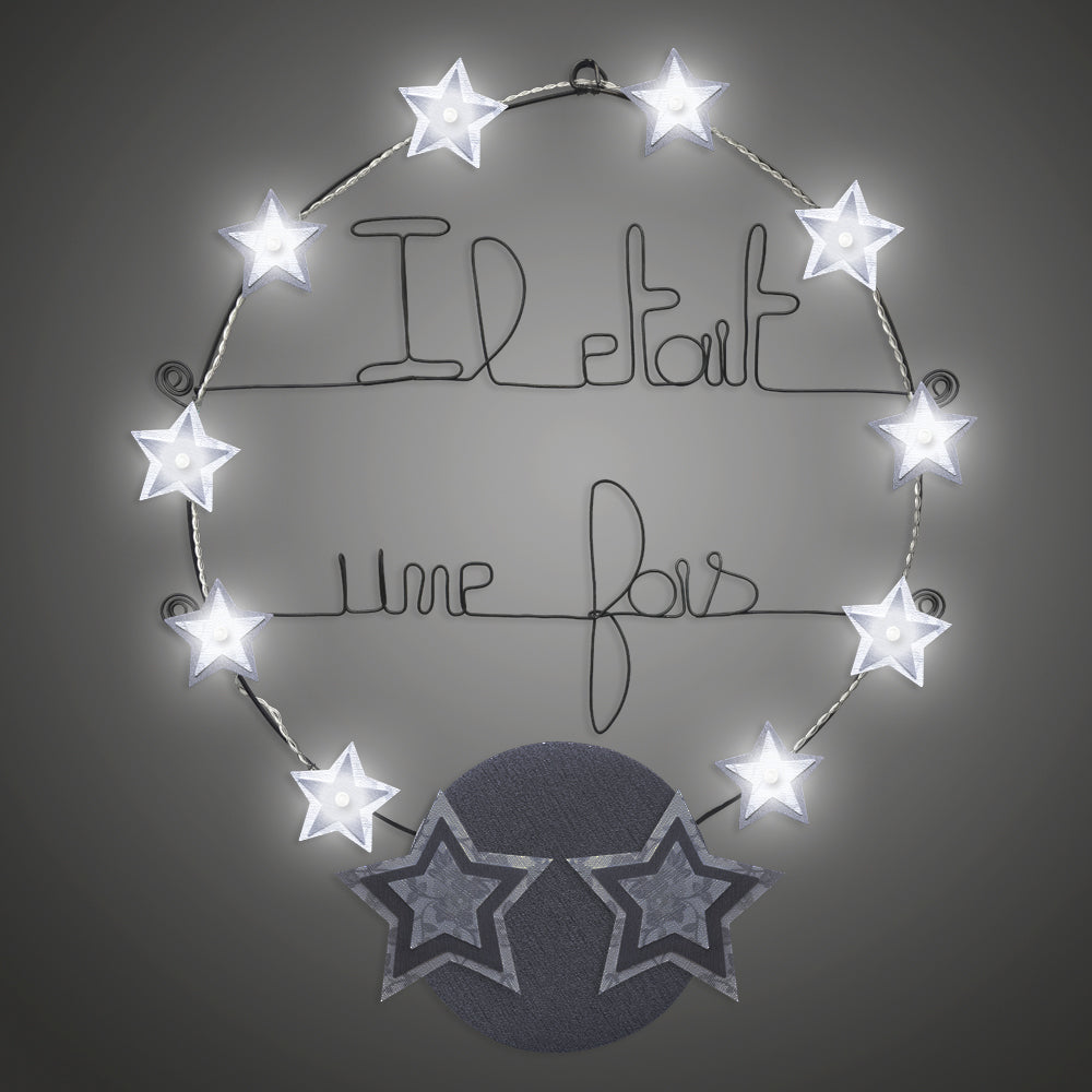 Message lumineux en fil de fer - Étoile - Blanc : Il était une fois - environ 40 x 45 cm - Bijoux de mur