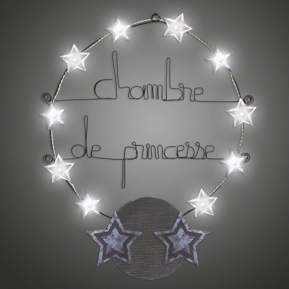 Message lumineux en fil de fer - Étoile - Rose : Chambre de princesse - environ 40 x 45 cm - Bijoux de mur