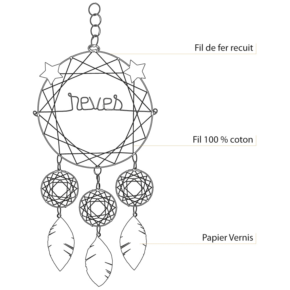 Attrape-rêves en fil de fer - Étoile - Blanc : Rêves - environ 28 x 65 cm - Bijoux de mur