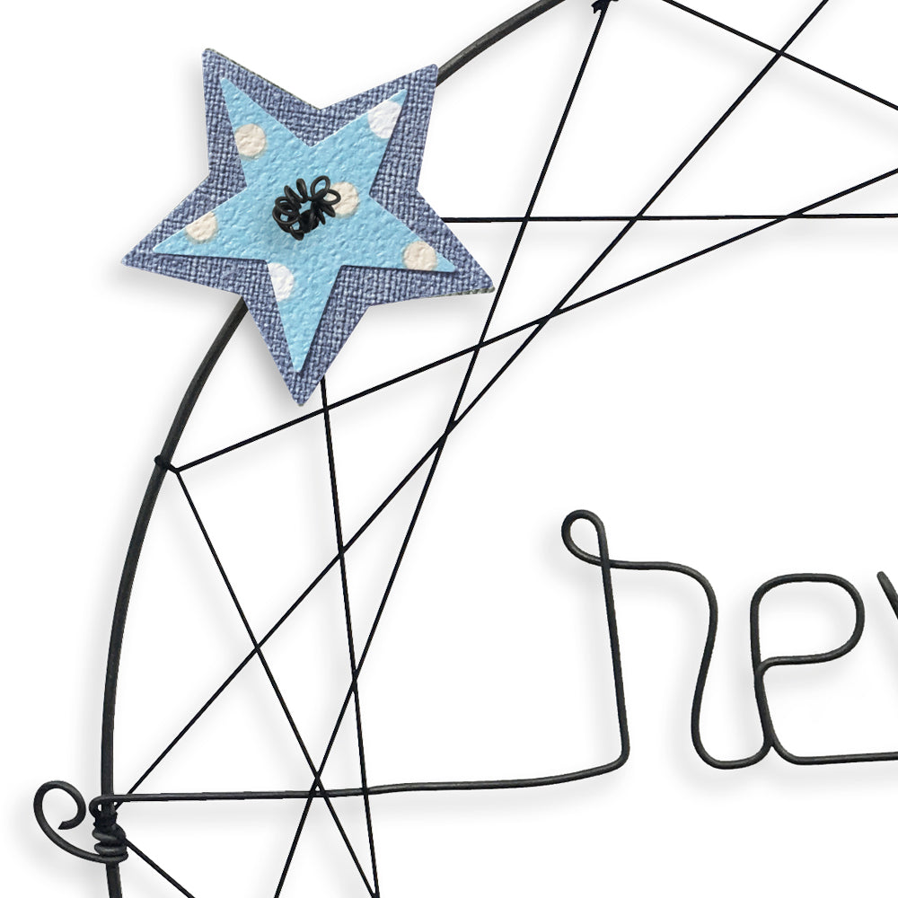Attrape-rêves en fil de fer - Étoile - Bleu : Rêves - environ 28 x 65 cm - Bijoux de mur