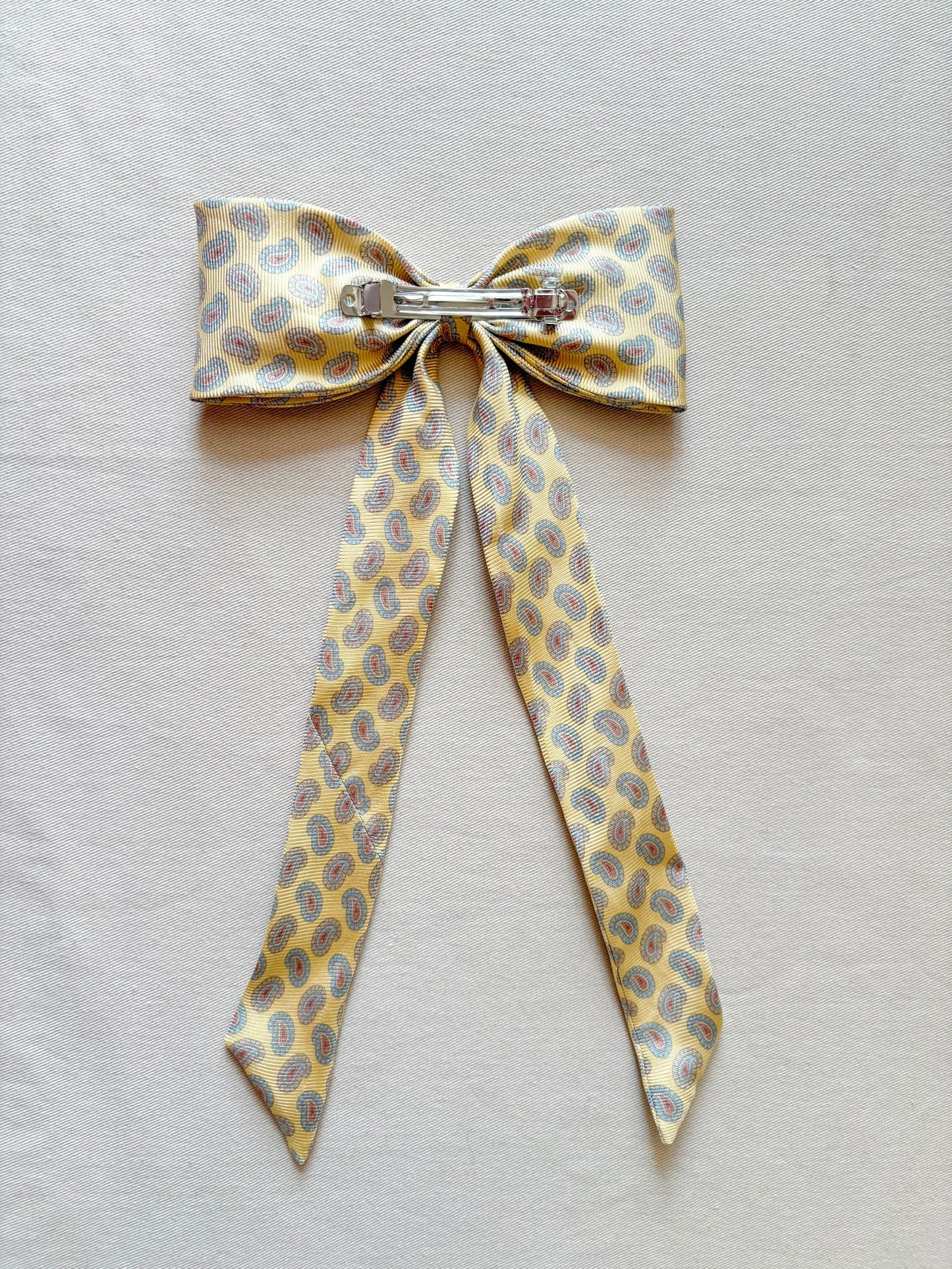 Barrette Nœud Upcyclé 'Lemonade' (grand)