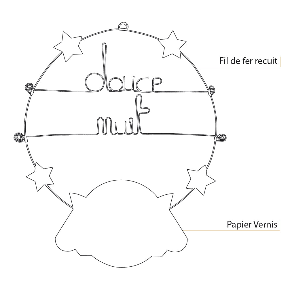 Message coloré en fil de fer - Chouette - Bleu : Douce nuit - Grand - environ 37 x 44 cm - Bijoux de mur