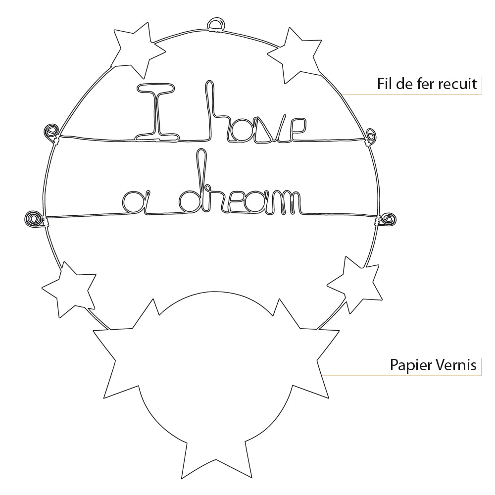 Message coloré en fil de fer - Étoile - Blanc : I have a dream - environ 37 x 44 cm - Bijoux de mur