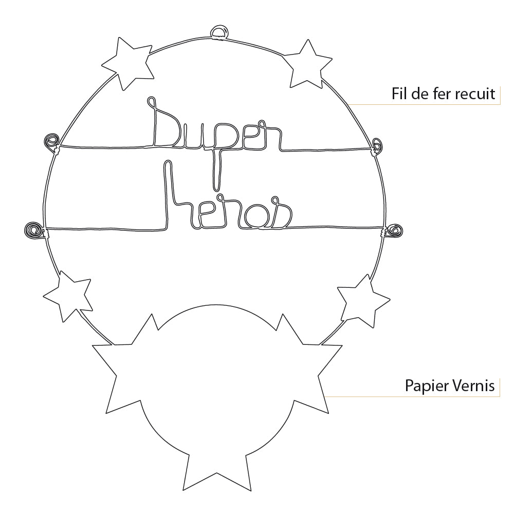 Message coloré en fil de fer - Étoile - Bleu : Super héros - environ 37 x 47 cm - Bijoux de mur