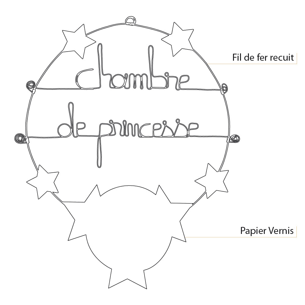 Message coloré en fil de fer - Étoile - Rose : Chambre de princesse - environ 37 x 47 cm - Bijoux de mur