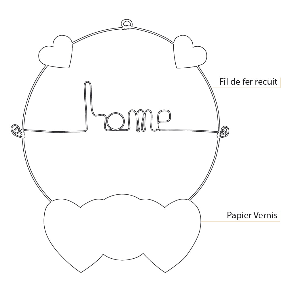 Message coloré en fil de fer - Coeur - Noir : Home - environ 29 x 33 cm - Bijoux de mur