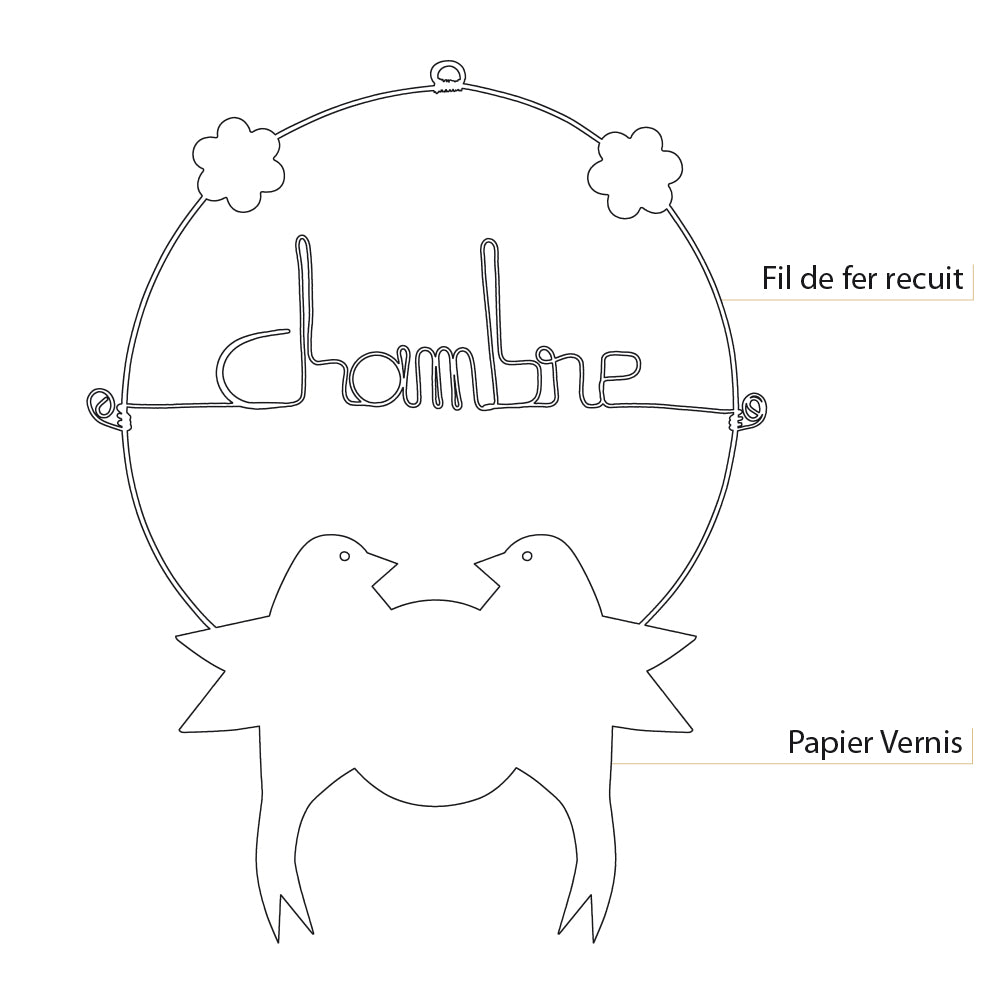 Message coloré en fil de fer - Oiseau - Rose : Chambre - environ 29 x 38 cm - Bijoux de mur