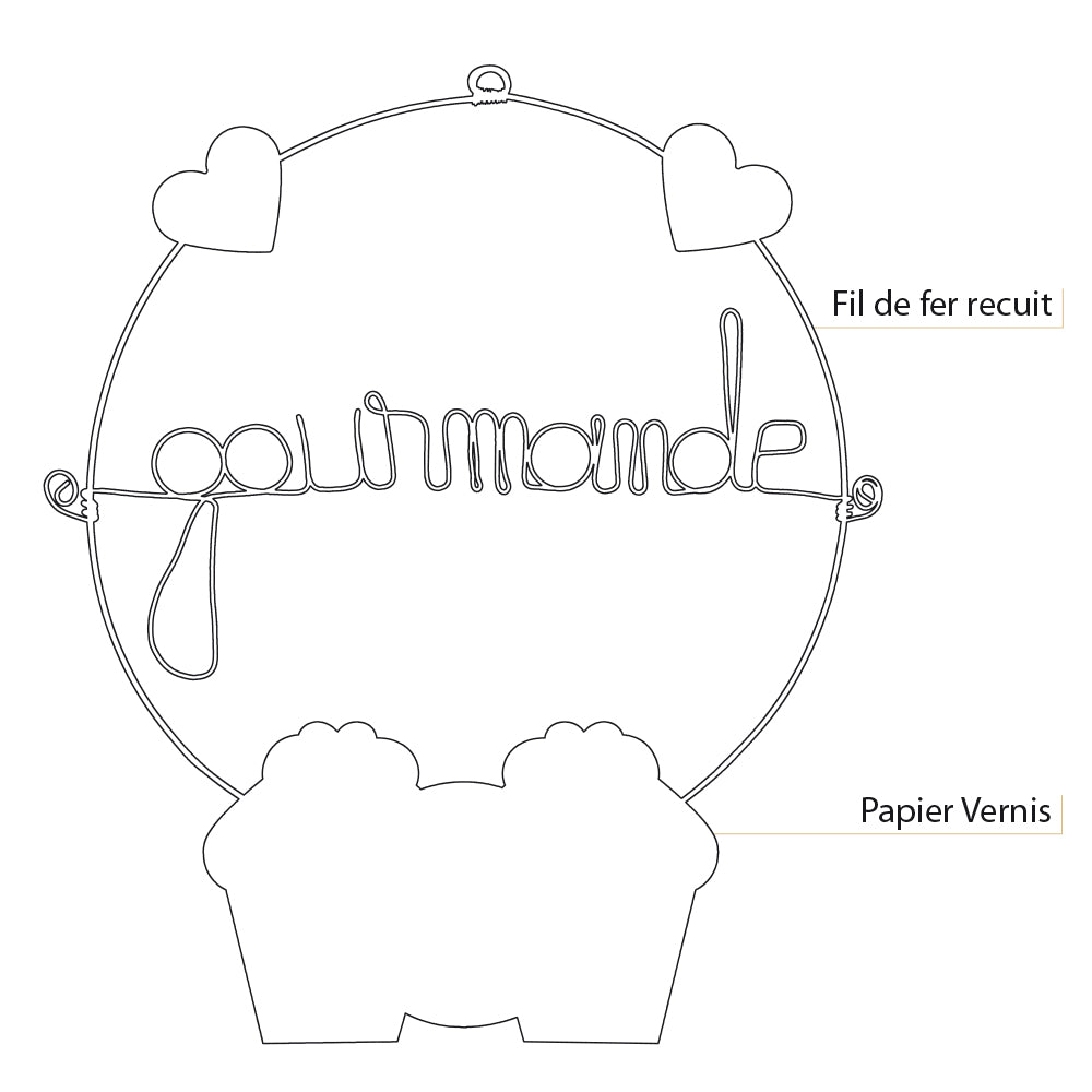 Message coloré en fil de fer - Cupcake - Rose : Gourmande - environ 29 x 35 cm - Bijoux de mur