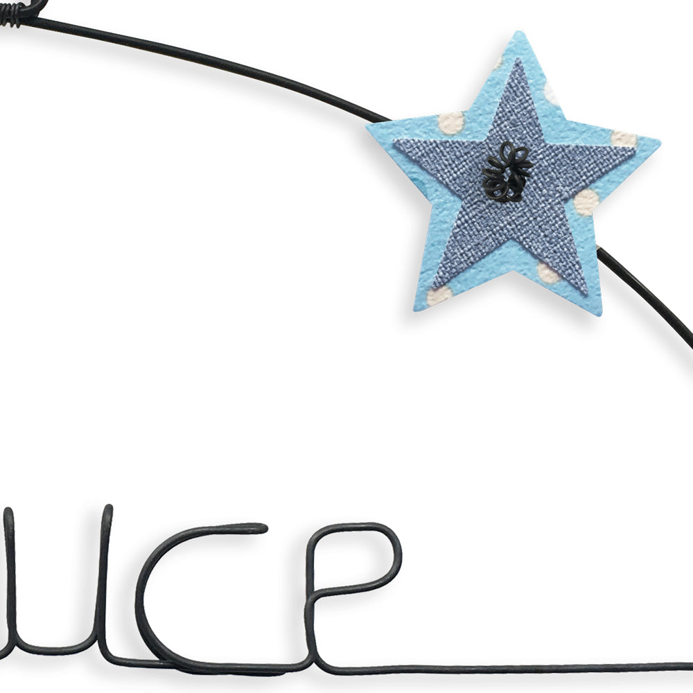 Message coloré en fil de fer - Chouette - Bleu : Douce nuit - Grand - environ 37 x 44 cm - Bijoux de mur